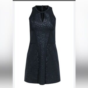 Maje - Black Leopard Print Scuba Knit Dress W/ Keyhole Neckline Sz 6 US